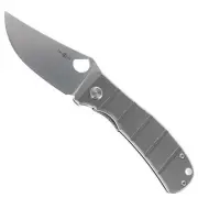 TwoSun Folding Knife Stonewash Titanium Handle 14C28N Plain Edge TS408-14C28N