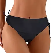 [Risipu] Women's Bikini Bottoms High Waist Sexy Swimming Trunks Side Tie String Bikini Bottom for Beach and Swimming Pool, Black