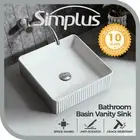 Simplus Bathroom Ceramic Basin Vanity Bowl Square Sink Counter High Gloss White