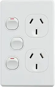 4C | Classic Double Power Point 250V 10A with 16AX Extra Switch | Vertical