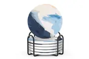 Coasters Set of 6 Absorbent Drink Coasters with Holder, Watercolor Marble Style Ceramic Coasters for Home Decor Coffee Table Protection Suitable for Kinds of Cups Housewarming Gift