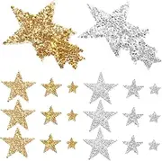 CIMAXIC 30Pcs Glitter Pentagram Patches Silver Gold DIY Clothing Decorations for Bags Hats Shoes Easy Polyester for Crafting and Repairing