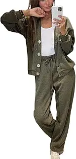 [Kdkxju] Women's Knitted Buttoned Jacket and Pants 2-Piece Set,2 Piece Sets for Women Going Out