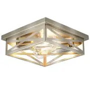 Brushed Nickle Ceiling Light Fixtures, Modern Indoor Square Cross Cage Close ...