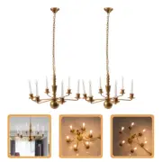 2 Pcs Model Chandelier Micro Landscaping Lamp Decor Mini Dollhouse Décor