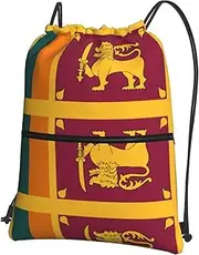 EdWal Sri Lanka Flag Print Drawstring Backpack Gym Bags Sports Bags With Zipper Pocket For Travel Swimming Beach, Black, One Size