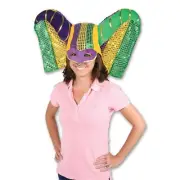 Beistle Masked Mardi Gras Hat w/Sequined Drape - Party Supply Decoration