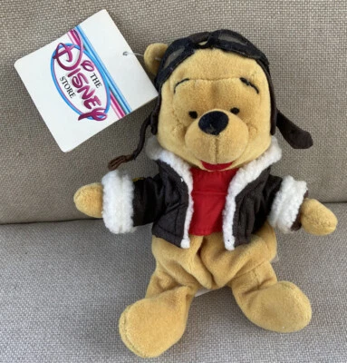 Winnie the Pooh Pilot Aviator Mini Bean Bag Plush Disney Store Bear w/ Tag