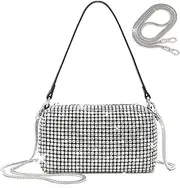 [HROECHY] Rhinestone Purse for Women Sparkly Shoulder Bag Evening Clutch Shiny Silver Diamond Purse Bling Rhinestone Bags, Silver