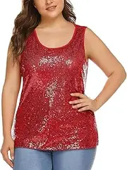 [Generic] Women's Plus Size Sequin Top Shimmer Tank Tops Sparkle Glitter Embellished Sleeveless Vest Sparkly Shirts