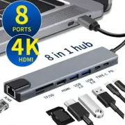 8in1 USB C HUB Type C Splitter 4K 3 Docking Station Laptop Adapter for Macbook