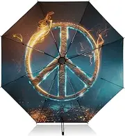 [PDZRMY] UV Protection Travel Umbrella Peace Sign Fire Blue Compact for Rain and Sun - Auto Open and Close UPF 50+ Windproof Portable 46” Sun Umbrella for Women and Men