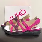 Ryka Mirasa Fuschia Pink Black Hook Loop Strap Shoes Sandals NIB 8.5 Open Toe