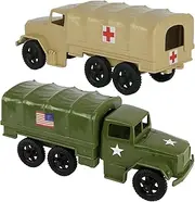 Tim Mee Toy TimMee Plastic Army Men Trucks - OD Green & Tan M34 Deuce and a Half Cargo Vehicles US Made