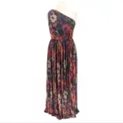 NEW Aidan Mattox One Shoulder Floral Sparkle Maxi Dress Red Purple 18 wedding