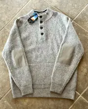 Daniel Cremieux Mock Neck Sweater XL Tan Lambs Wool Blend Kangaroo Pockets NWT
