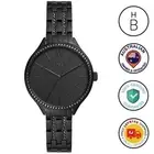 New Fossil Womens Watch Suitor Black Ion Plated Steel Crystal Bezel Strap BQ3438