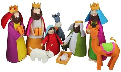 Large Fabric Christmas Nativity Set, 9 Pieces, 15.5 Inch Tall