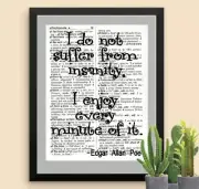 I Do Not Suffer From Insanity Edgar Allan Poe Quote Quirky Dictionary Art Print