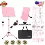 Sturdy Tripod Music Stand - Solid Back with Carrying Bag for Musicians in Pink
