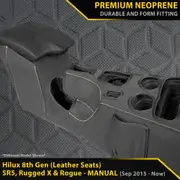 Toyota Hilux 8th Gen (Leather Seats) SR5, Rugged X & Rouge MANUAL GP6 Premium Neoprene Console Organiser (Made To Order)