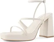 [Shoe'N Tale] Platform Heels for Women Strappy Block Chunky Heels Square Toe Ankle Buckle Sandals