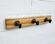 Handmade 21" Rustic Reclaimed Wood 3 Hook T-Bolt Wall Mount Coat Rack Bag Holder