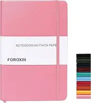 foroxin Lined Journal Notebook Pink Leather for Women Men 8.3 x 5.7 Large College Ruled 192 Pages 80gsm Hardcover Notebooks Work Home School with Elastic Band Closure and Ribbon Bookmark