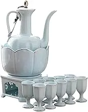 Generic Ceramic Sake Set Drink Warmer Set with Warmer with 10 Cups for Birthday Restaurant, Style B