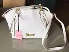 NWT ‘ALL ZIPPERED UP ‘ JUICY COUTURE WHITE Crossbody Bag w/Handles & Gold Chains