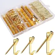 184Pcs Picture Hanging Kit,Picture Hanging Hooks for Hard Wall,20lb, 30lb, and 50lb Picture Hangers with Nails, on Drywall, Wooden Wall(Gold)