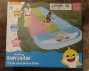 Baby Shark Triple Lane 20ft Water Slide Sprinkler w/Inflatable Rafts NIB