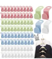 NEW! 200 PCS Clothes Hanger Connector Hooks 4 Colors Hanger Hooks Heavy Duty