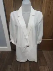 Maurices Blazer Jacket White Womens Sz Small Open Front 3/4 Sleeve Collared