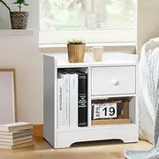 Oikiture Bedside Table with Drawer and Storage Space Side Table Nightstand Home Bedroom Furniture White