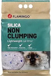 Flamingo Silica Cat Litter, Medium Grain, 5L for 6 Weeks, Dust-Free and Odour-Absorbing, Ideal for Maine Coon, British Shorthair, Ragdoll, Norwegian Forest Cat etc.