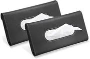 Car Visor Tissue Holder, PU Leather Napkin Box, 2-Pack, Black