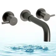 Gun Metal Grey Wall Round Curved Bathtub Spout Separate Bath Twin Tap Set Swivel