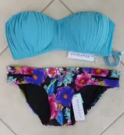 Seafolly Bikini AU 14 Capri Kiara Bandeau Top & Paradiso Black Ruched Side Pant