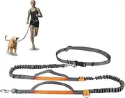 Winkeyes Hands Free Retractable Dog Leash 5ft-8ft with Dual Bungees for Puppy, Small & Medium Dogs 110Ibs, Adjustable Waist Belt 27"-47", Reflective Stitching Leash for Running Walking Hiking