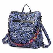 Nevenka Fashion Backpack Multipurpose Print Leather Travel Shoulder Bag-Blue Snake Pattern