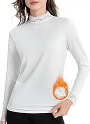 MOSCOAL Thermal Tops for Women Fleece Lined Long Sleeve Shirts Mcok Neck/Scoop Neck Base Layer Lace Undershirt