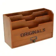 NNETM Vintage Wooden Letter Rack - Wall Mounted Office Organizer with Adjustable Grid Storage