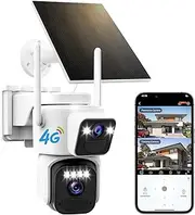 COOHILIGH Dual Lens Dual Screen 2K Solar Security Camera Wireless Outdoor 360° View Battery Powered Camera with Spotlight Color Night Vision, PIR Sensor WiFi Home Security System (4G LTE)