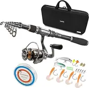 PLUSINNO Spinning Rod and Reel Combos Full KIT Telescopic Fishing Rod Pole with Reel Line Lures Hooks Fishing Carrier Bag Case and Accessories Fishing Gear Organizer