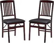 Linon Mission Back Folding Chair in a Set of Two, Vinyl, Espresso