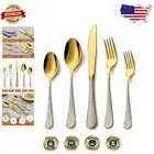 Complete 20-Piece Silverware Set with Gold Finish - Dishwasher Safe & Durable