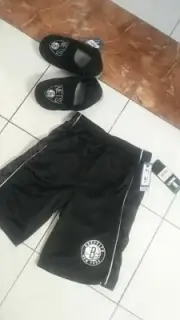 NWT $24 Boys size 10-12 Brooklyn Nets NY NBA basketball shorts + NETS Slippers