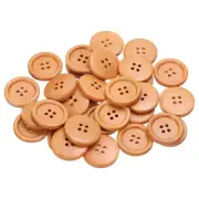 30pcs Wooden Sewing Button 28mm 4 Holes Round Craft Buttons, Light Brown