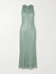[Rebecca Vallance] Rebecca Vallance - Nixie Open-back Embellished Metallic Mesh Midi Dress - Blue - UK 10 UK 10 Blue
